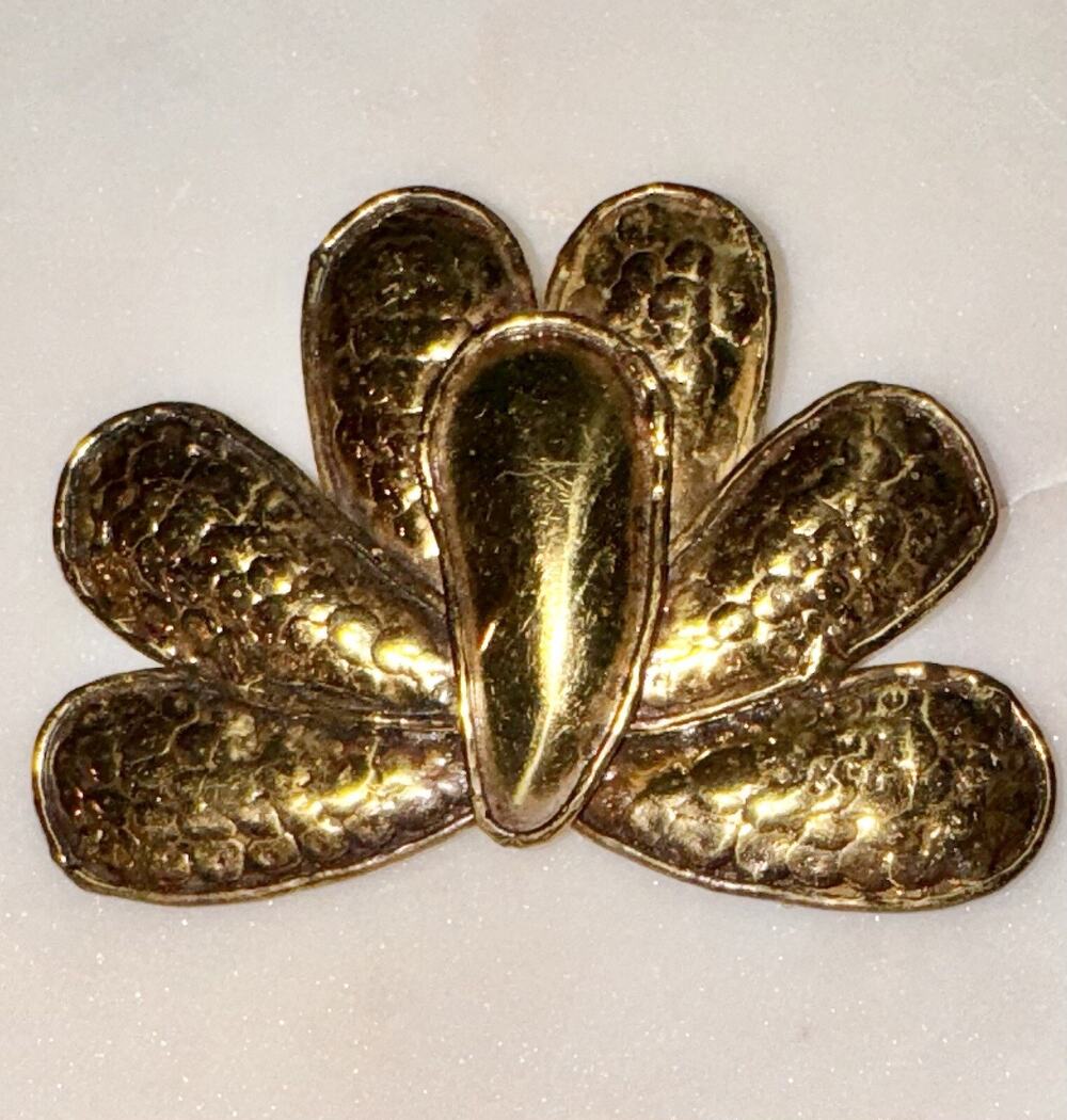 Large Vintage Hecho en Mexico Floral Leaves Spray Brass Copper Tone Brooch